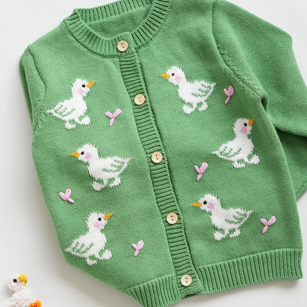 Meisjes Eend Gebreid Vest – 100% Katoenen Cardigan