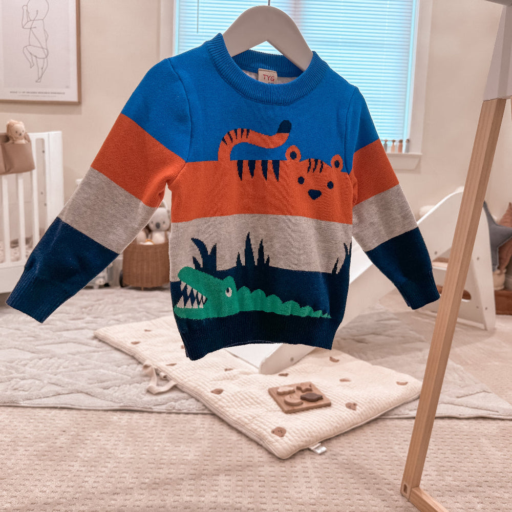 Gebreide Jongens Trui met Dieren – 100% Katoen