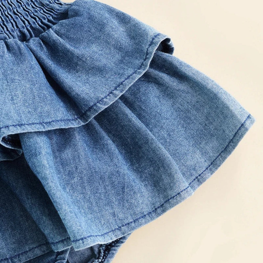 Denim Katoenen Baby Meisjes Bodysuit Jurk – Ruffle Zomer Outfit