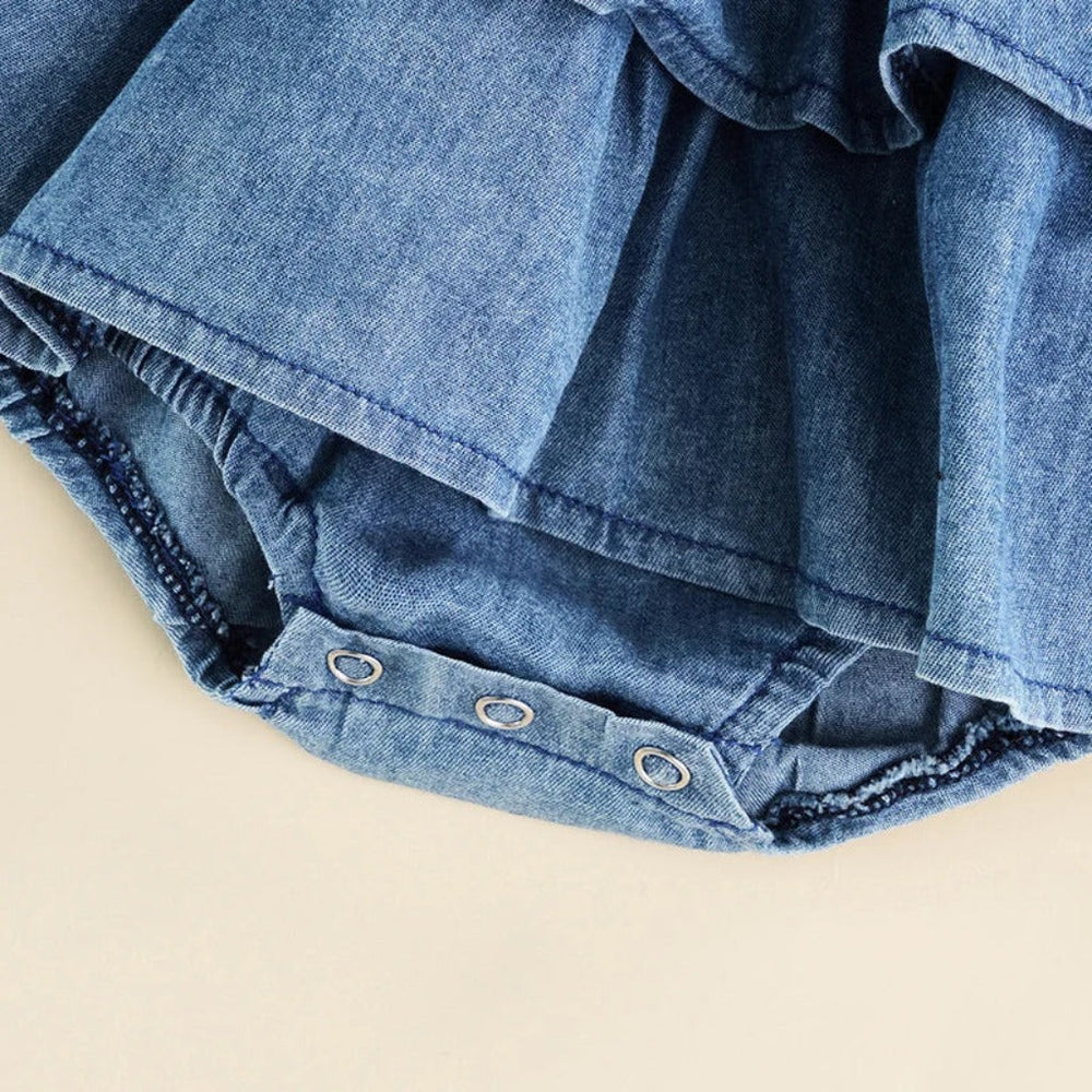 Denim Katoenen Baby Meisjes Bodysuit Jurk – Ruffle Zomer Outfit