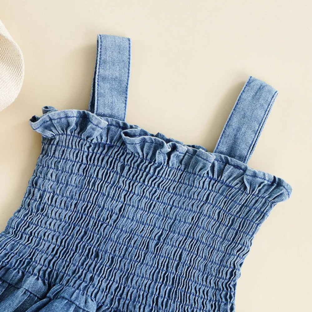 Denim Katoenen Baby Meisjes Bodysuit Jurk – Ruffle Zomer Outfit