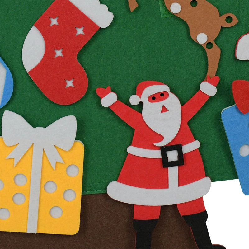 Vilten kerstboom voor kinderen met klittenbandfiguren – ophanglus, opvouwbaar | kerstspeelgoed