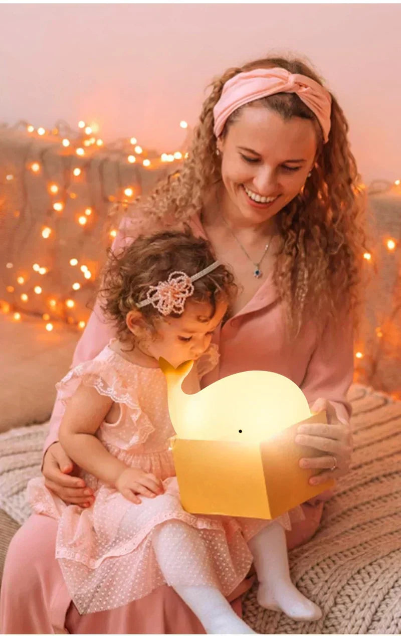 Nachtlamp walvis van silicone – kleurwisselende LED, tikbediening, USB-oplaadbaar | kinderlampje
