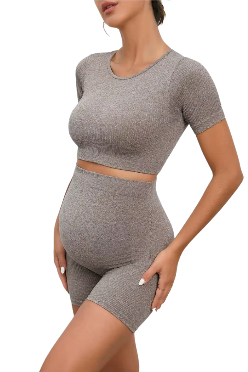 Zwangerschapsset Naadloos – Crop Top & Hoge Taille Short