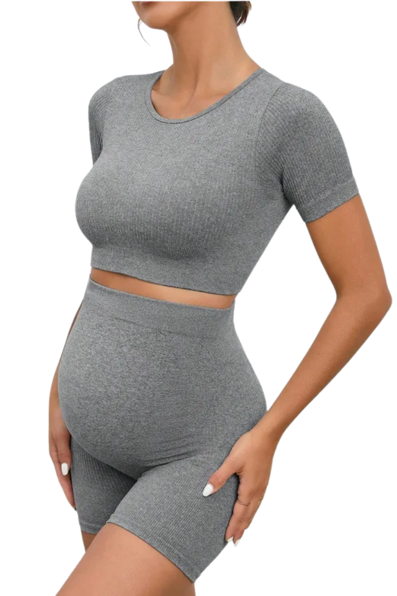 Zwangerschapsset Naadloos – Crop Top & Hoge Taille Short