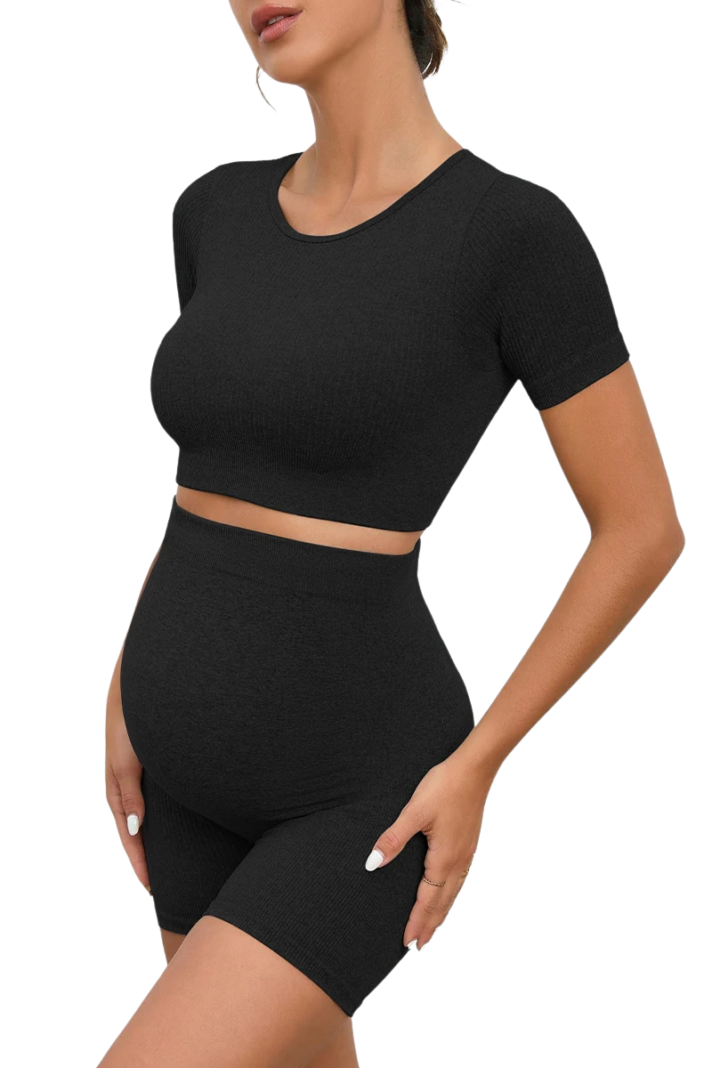 Zwangerschapsset Naadloos – Crop Top & Hoge Taille Short