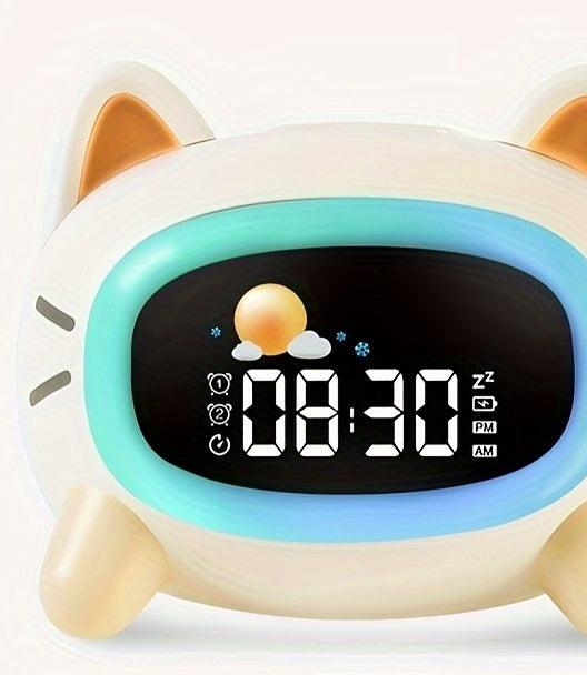 Digitale slaaptrainer en wekker met witte ruis – kattenklok met nachtlamp